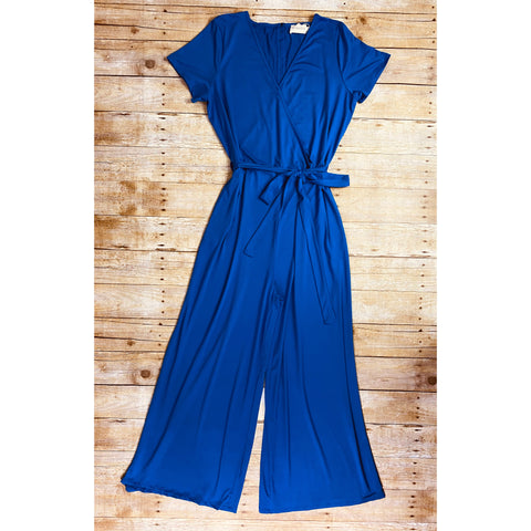 PLUS SIZE SURPLICE WITH WAIST STRAP JUMPSUIT