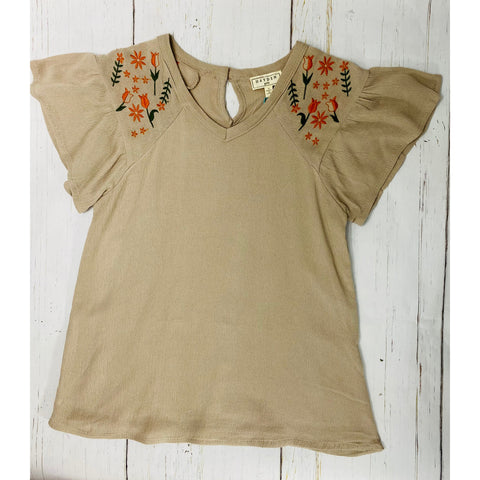 Girls Embroidered Flutter Sleeve Top