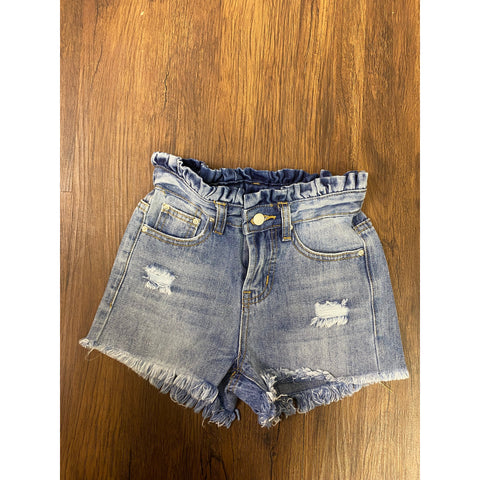 Kids Distressed High Waist Denim Short