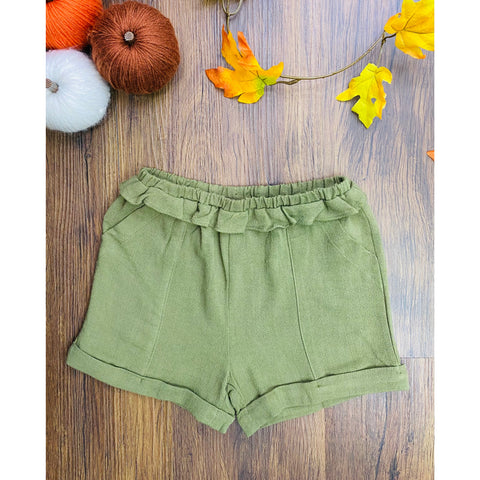 GIRLS LINEN RUFFLE TROUSER SHORTS