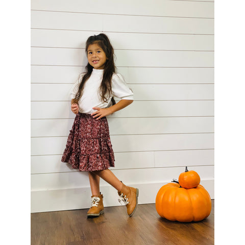 Girls Ruffle Tier Drawstring Mini Skirt