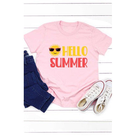 HELLO SUMMER PINK AND YELLOW GIRLS GRAPHIC TEE